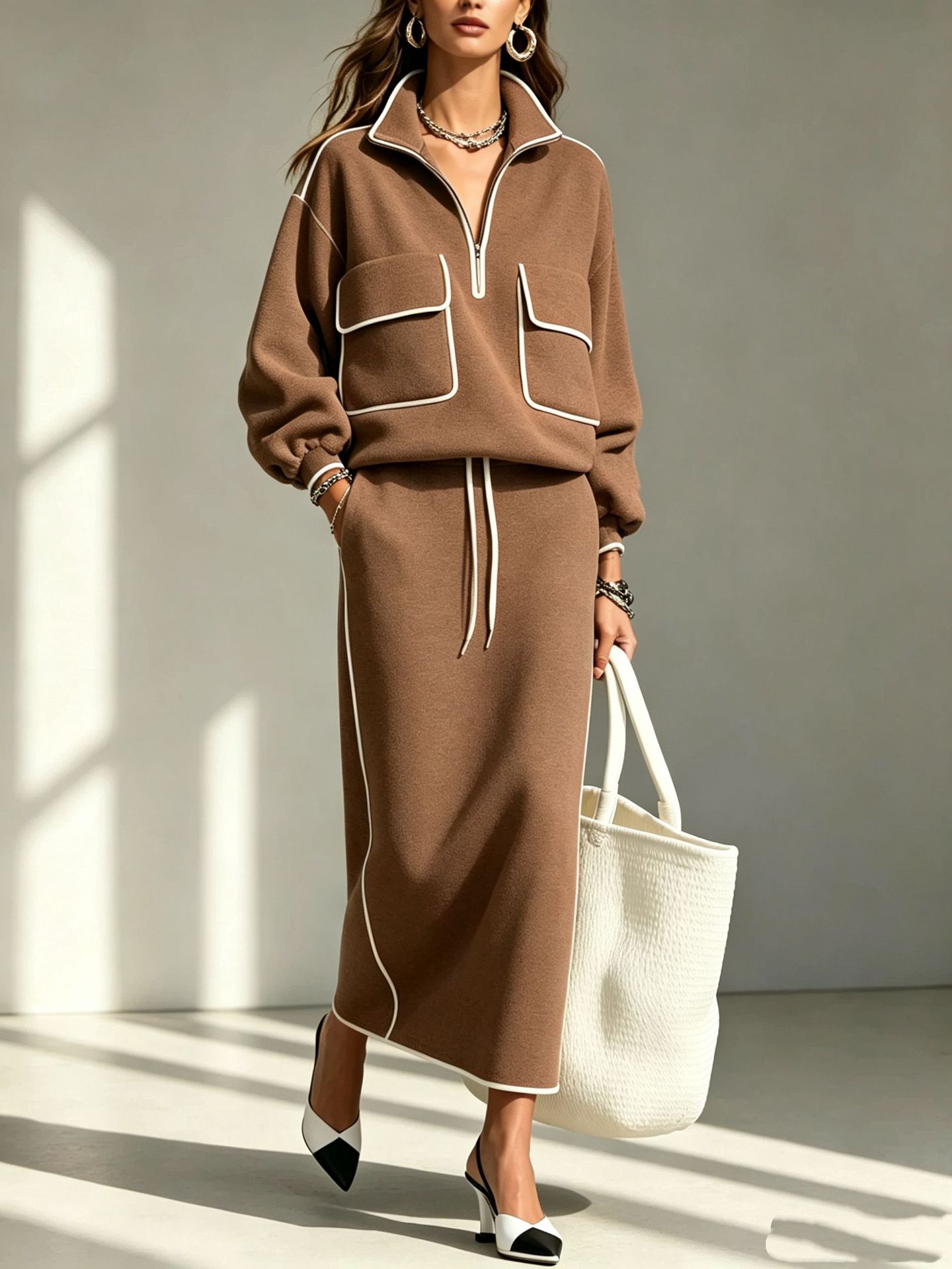 Women's FallWinter New Arrival Solid Color Skirt Set