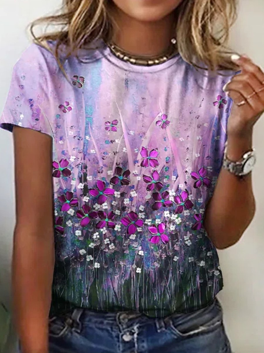 Women's Fashion 3D Digital Print Casual Crew Neck ShortSleeve TShirt For Amazon