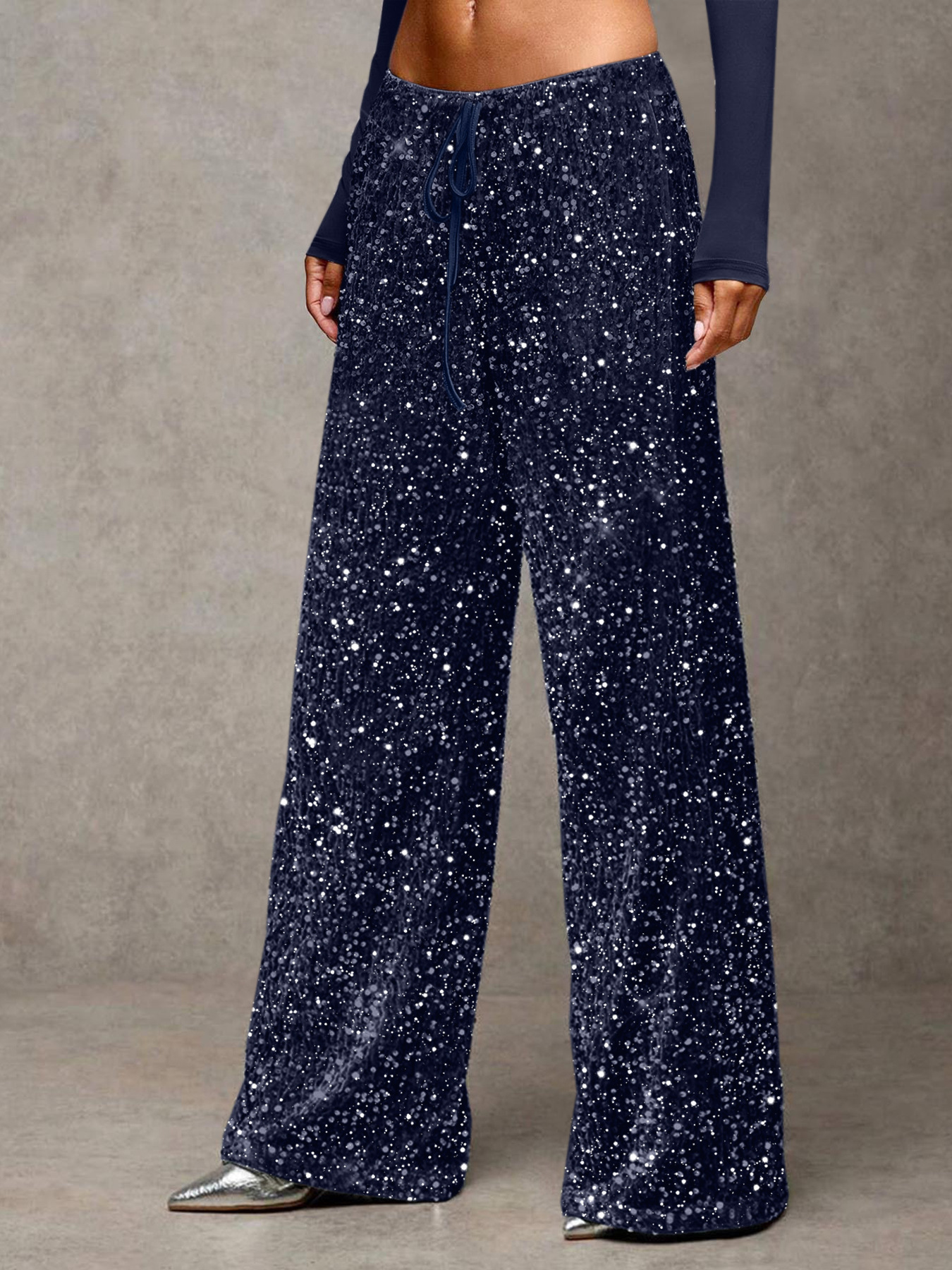 Modische Damen-Freizeithose mit weitem Bein und Pailletten