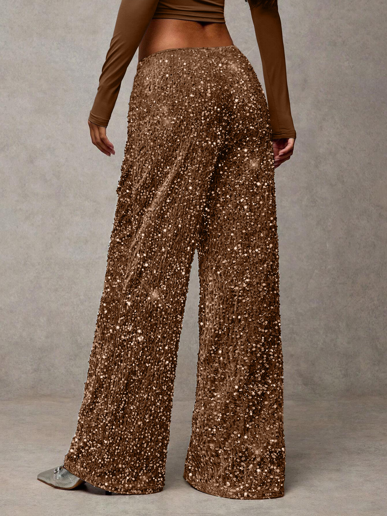 Modische Damen-Freizeithose mit weitem Bein und Pailletten