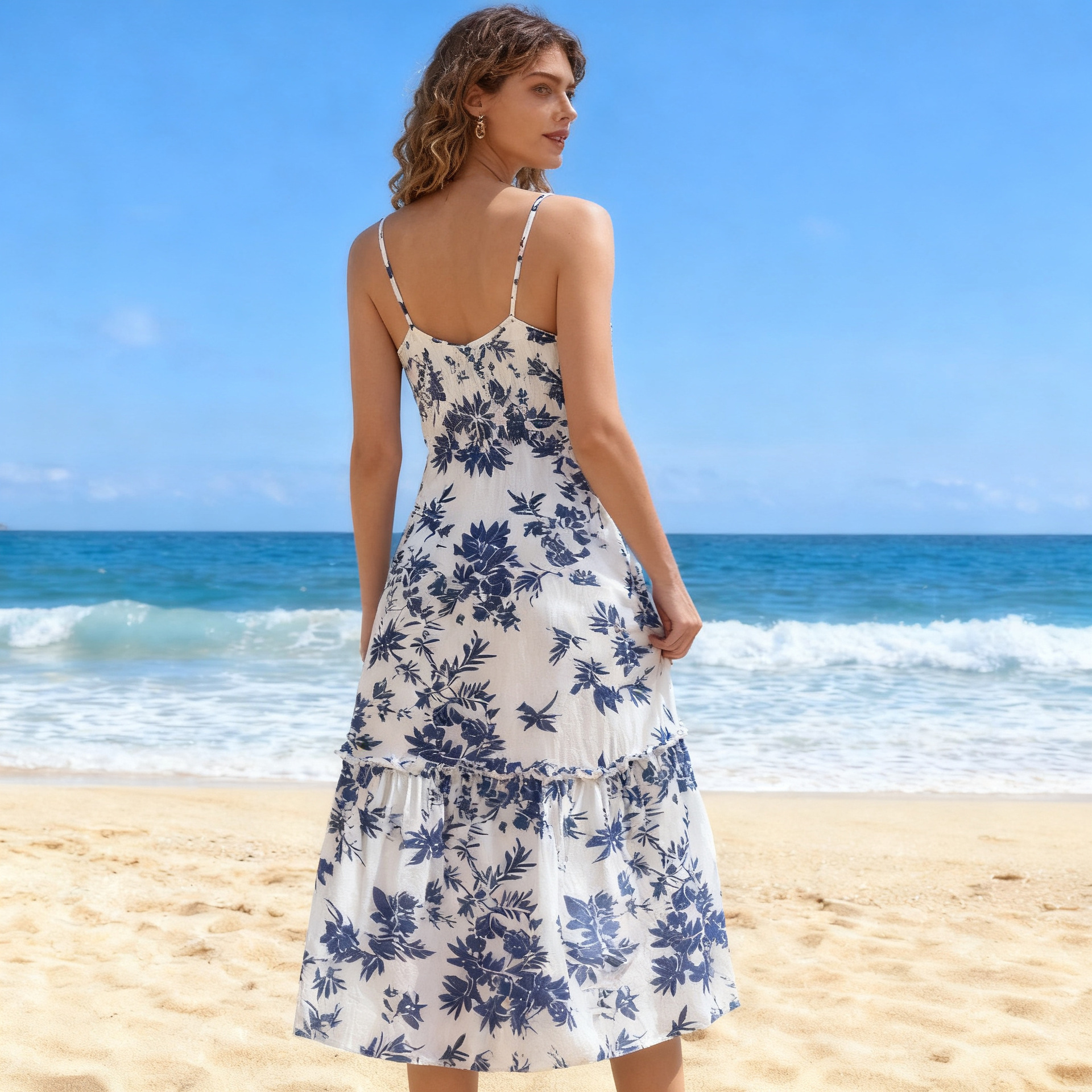 Women's Floral-print Midi Slip Dress