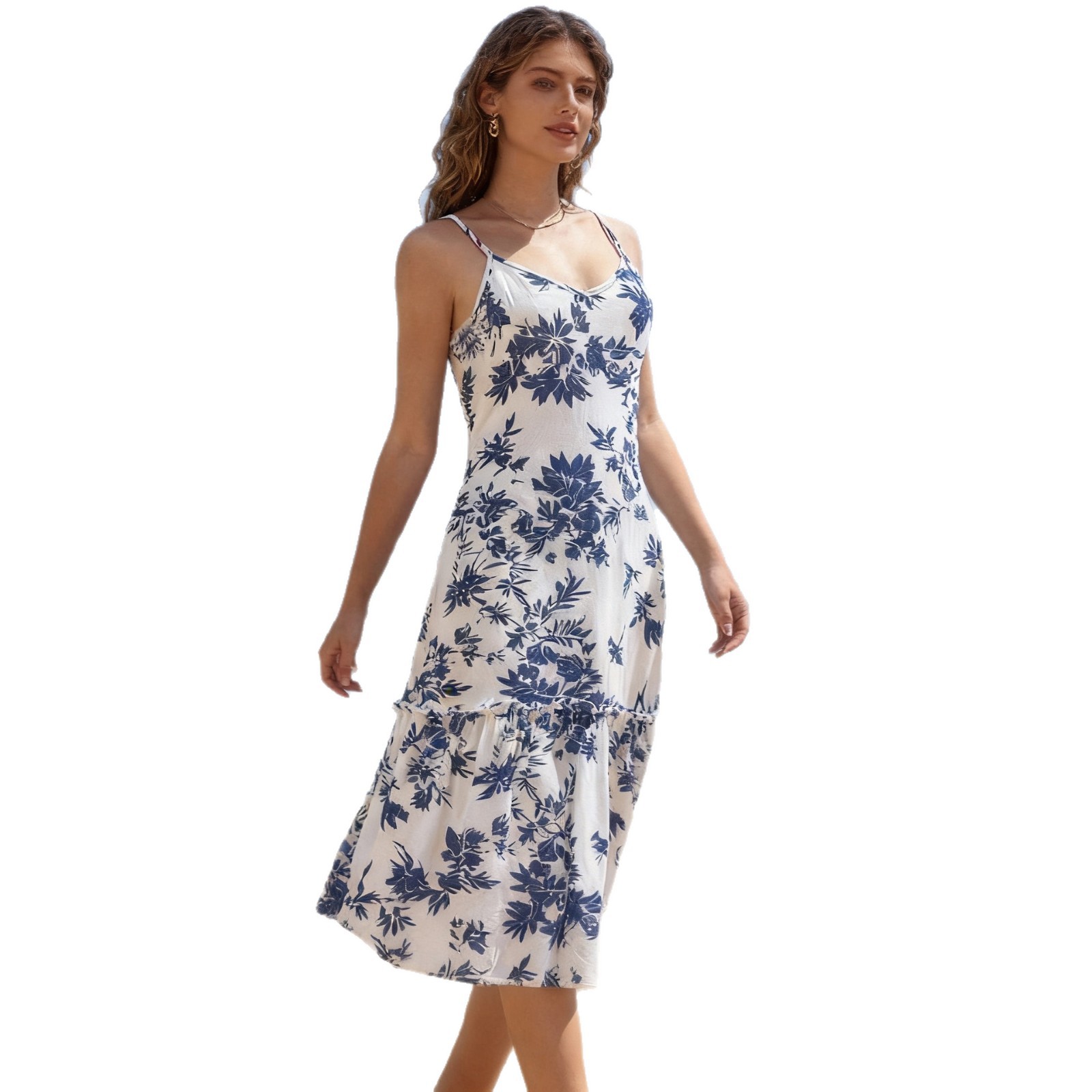 Women's Floral-print Midi Slip Dress
