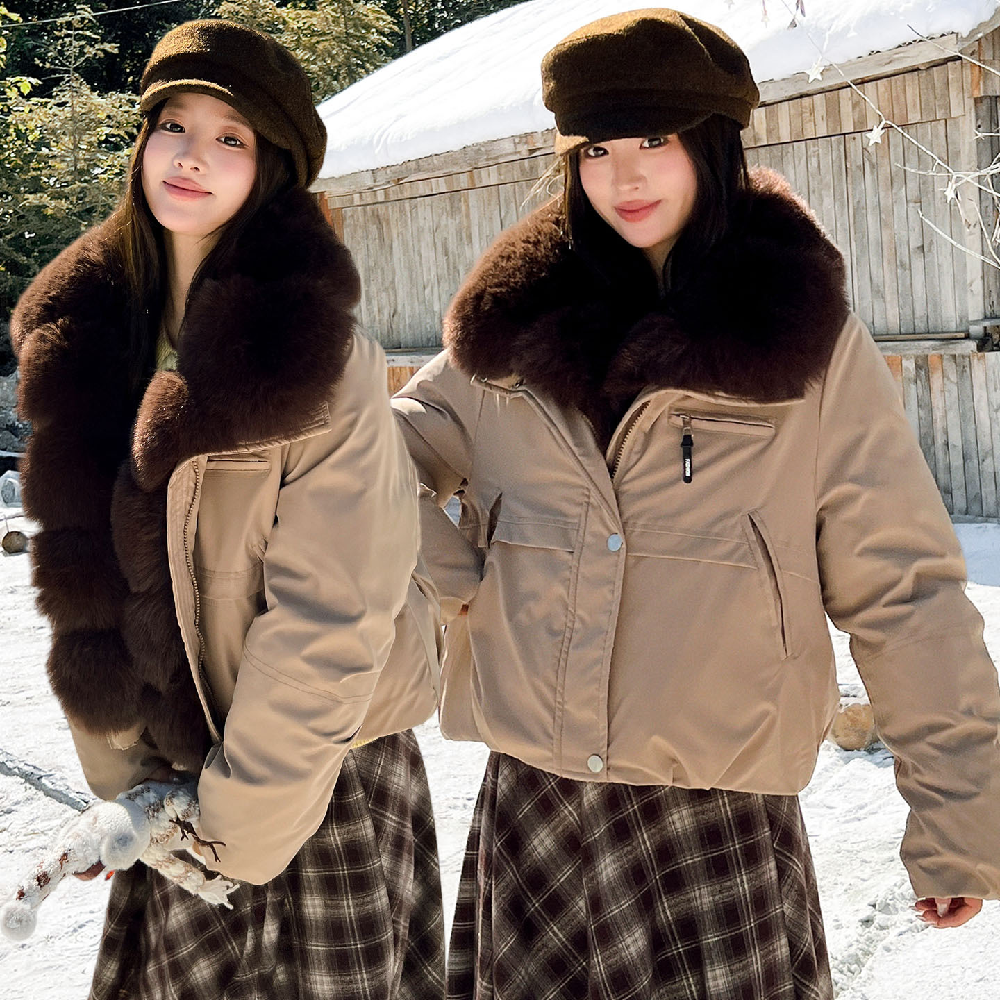 Women's Full Circle Wool Tops Oblique Zipper Cargo Pocket Loose Padded Coat