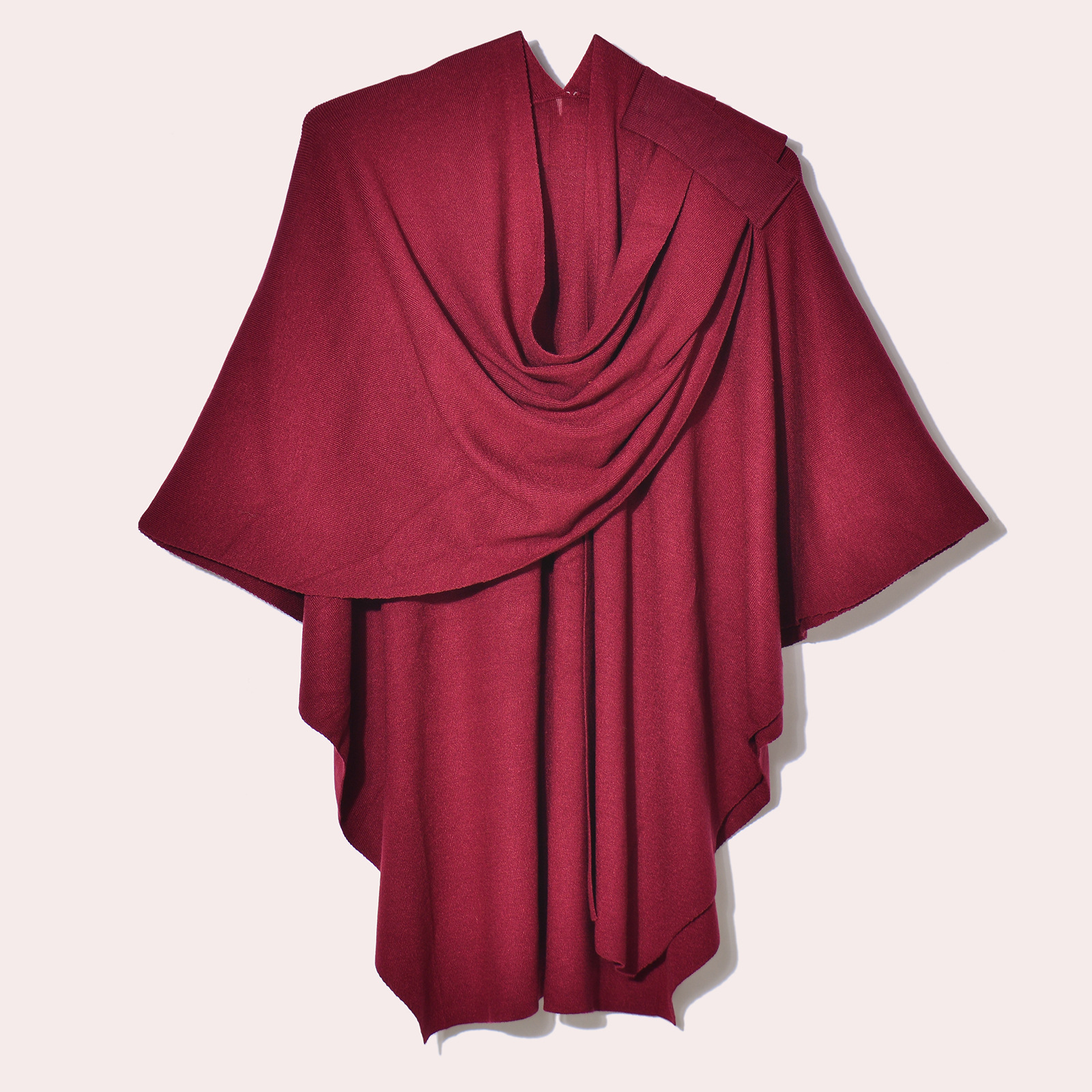 Women's Knit Solid Color Belted Shawl Coat, Women's Portable All-Match Warm Tassel