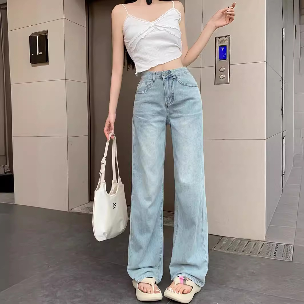 Women's Korean-style Bow-tie Embroidered Straight-leg Jeans
