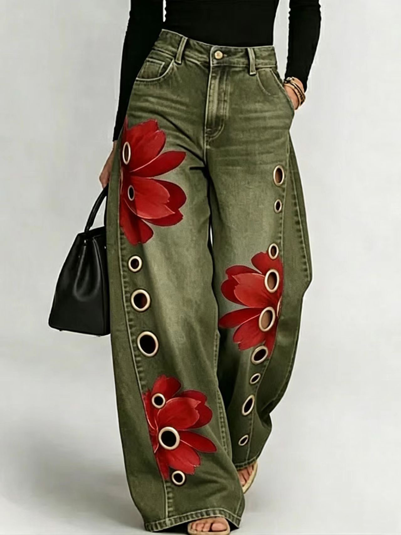 Women's Loose-fit Printed Denim Jeans