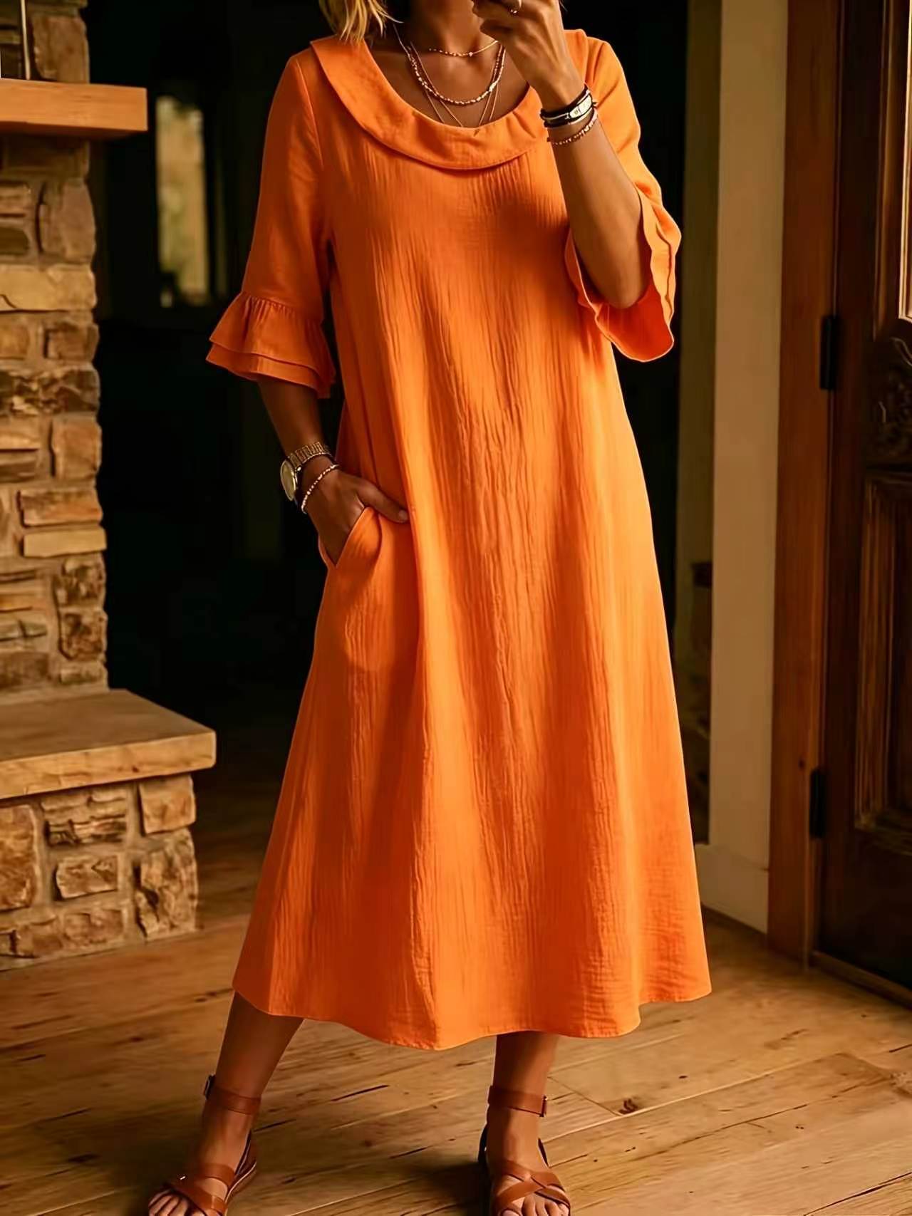Abito casual da donna in stile francese tinta unita ampio e vestibilità ampia