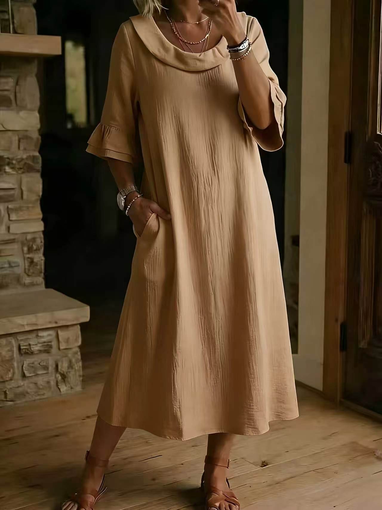 Abito casual da donna in stile francese tinta unita ampio e vestibilità ampia