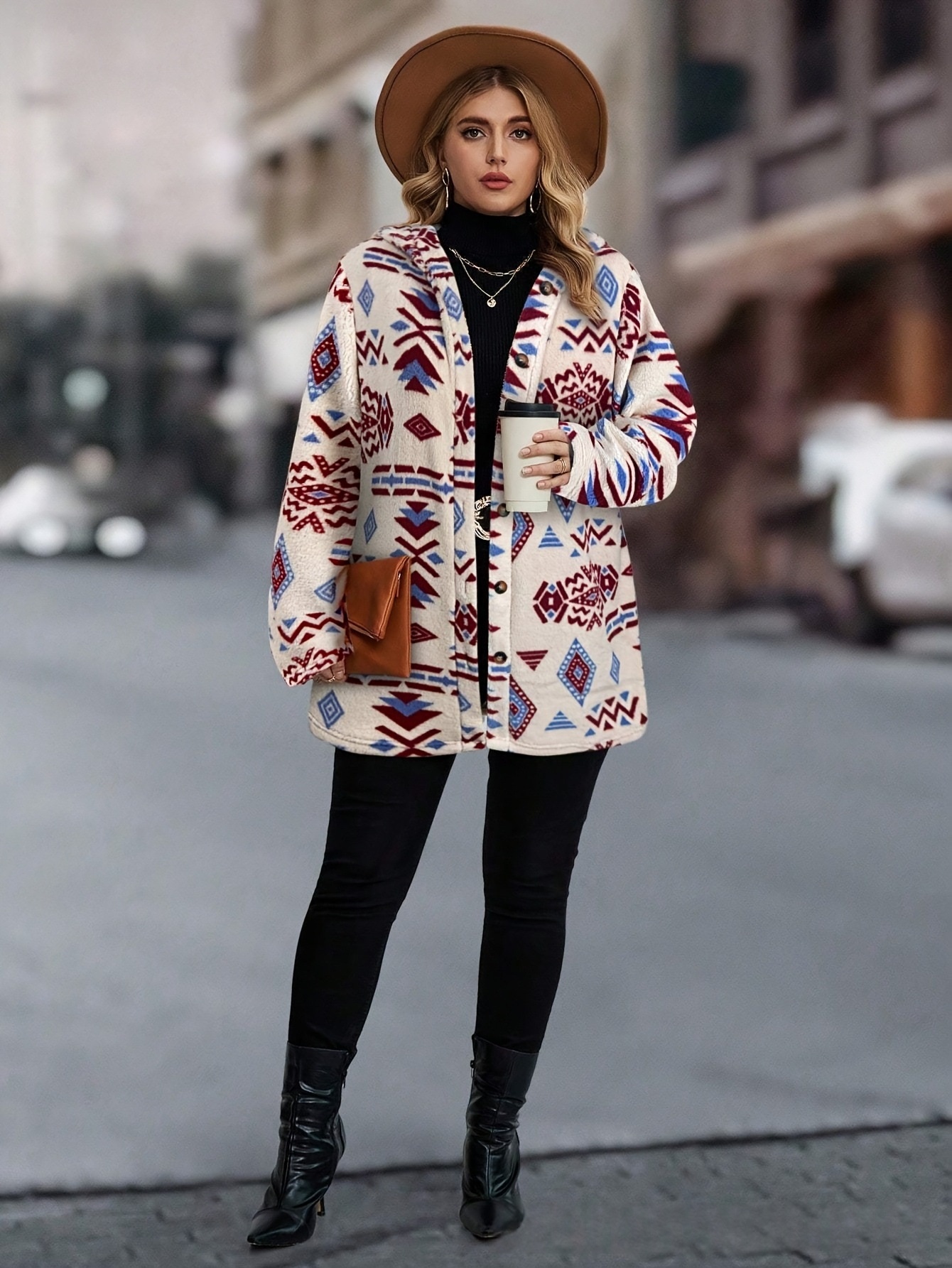 Women's Plush Lapel Long-sleeve Jacket