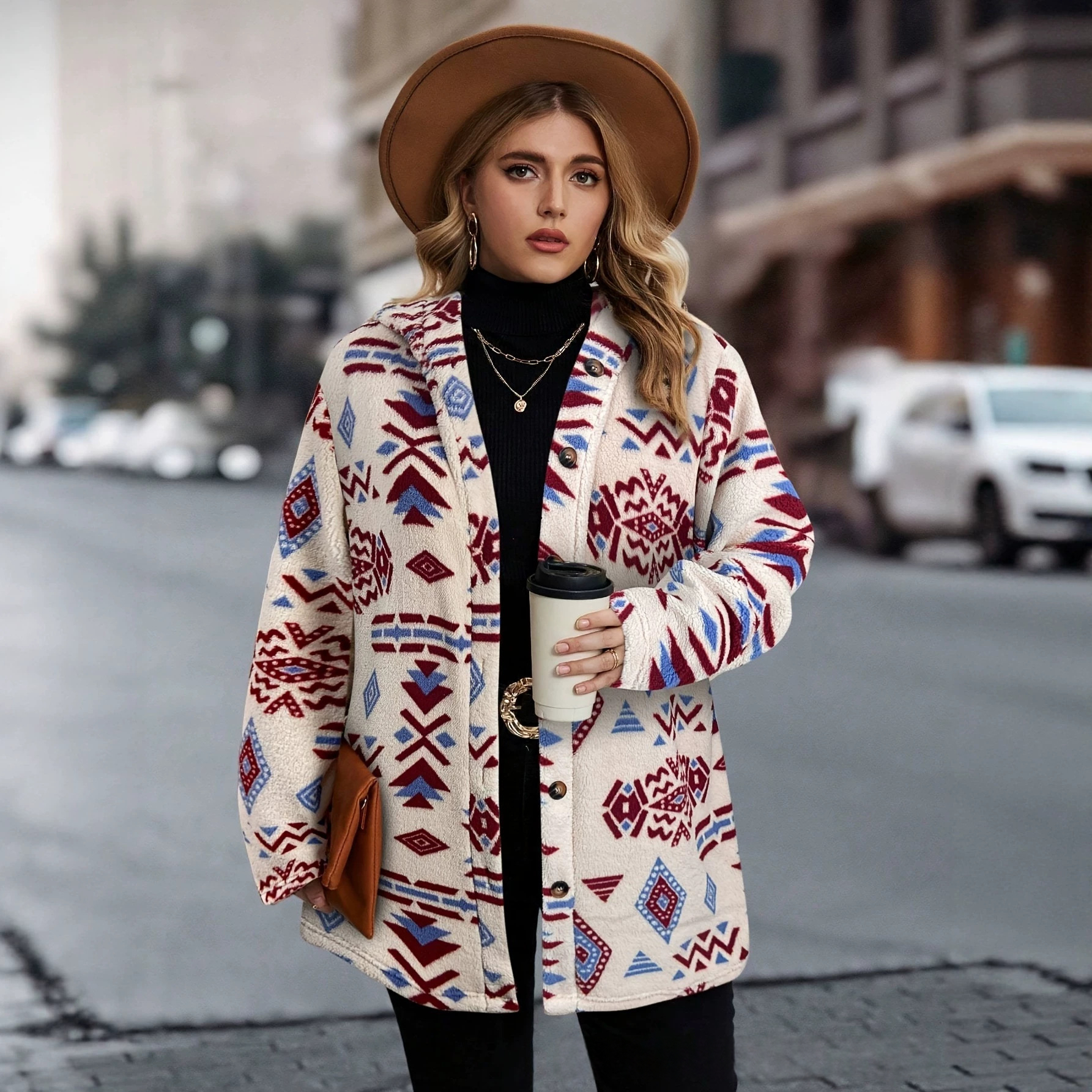 Women's Plush Lapel Long-sleeve Jacket