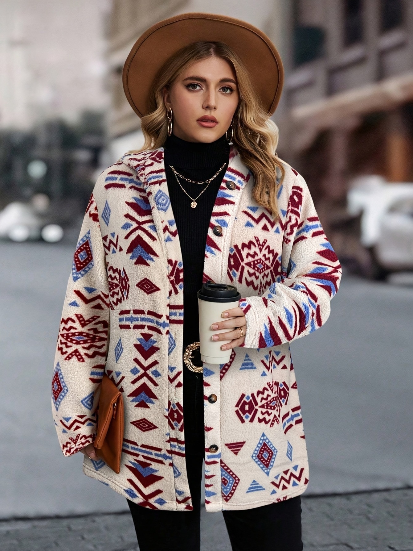 Women's Plush Lapel Long-sleeve Jacket