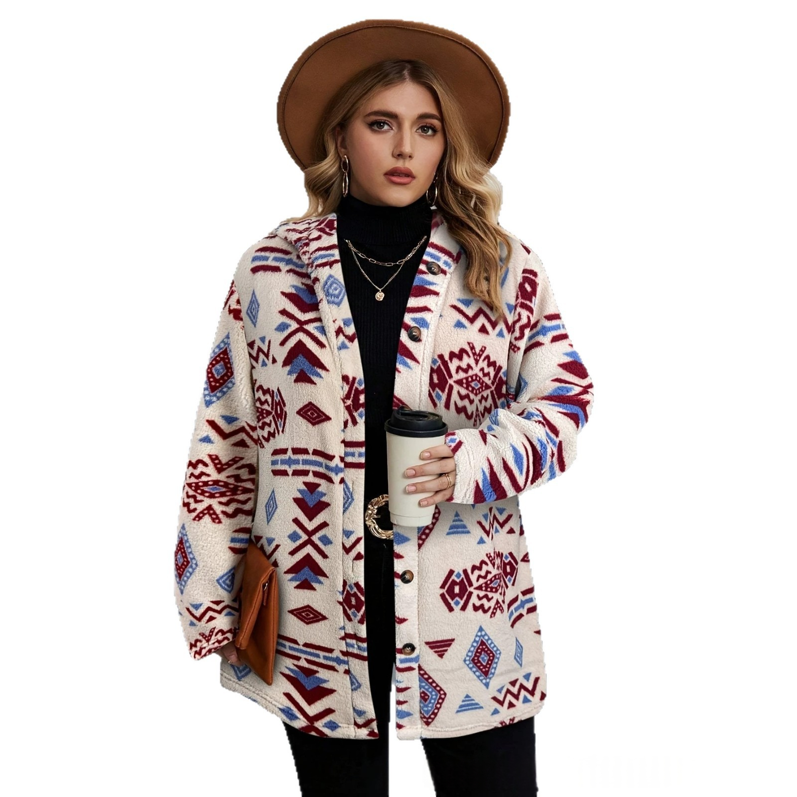 Women's Plush Lapel Long-sleeve Jacket