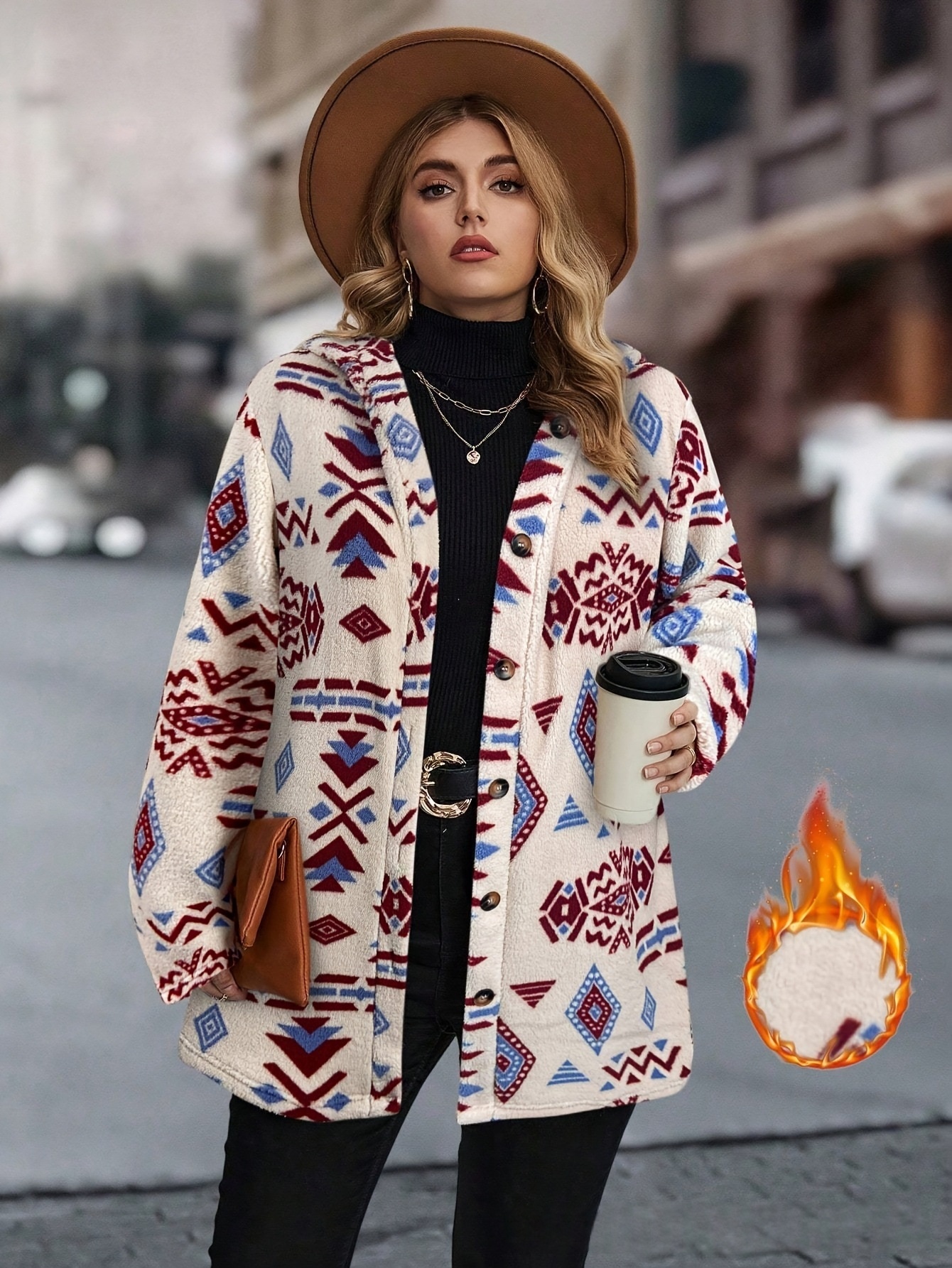 Women's Plush Lapel Long-sleeve Jacket