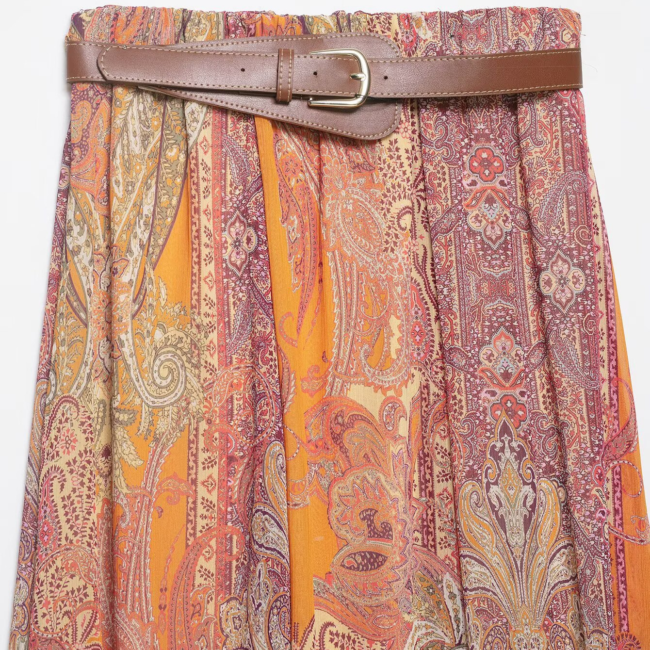 Women's Printed Midi Skirt With A Belt