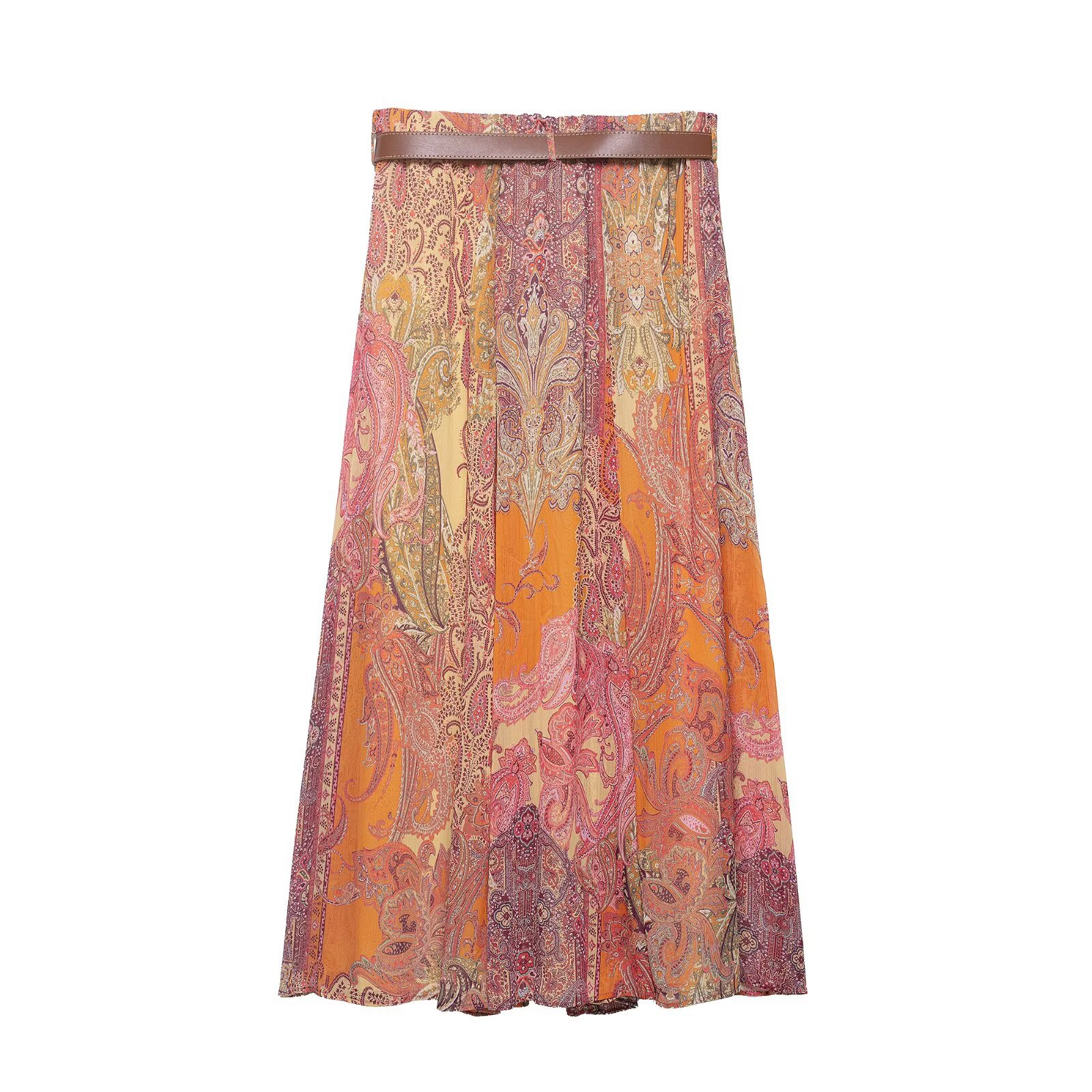 Women's Printed Midi Skirt With A Belt