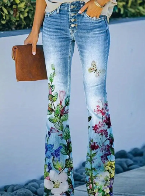 Women's Printed Polyester Jeans