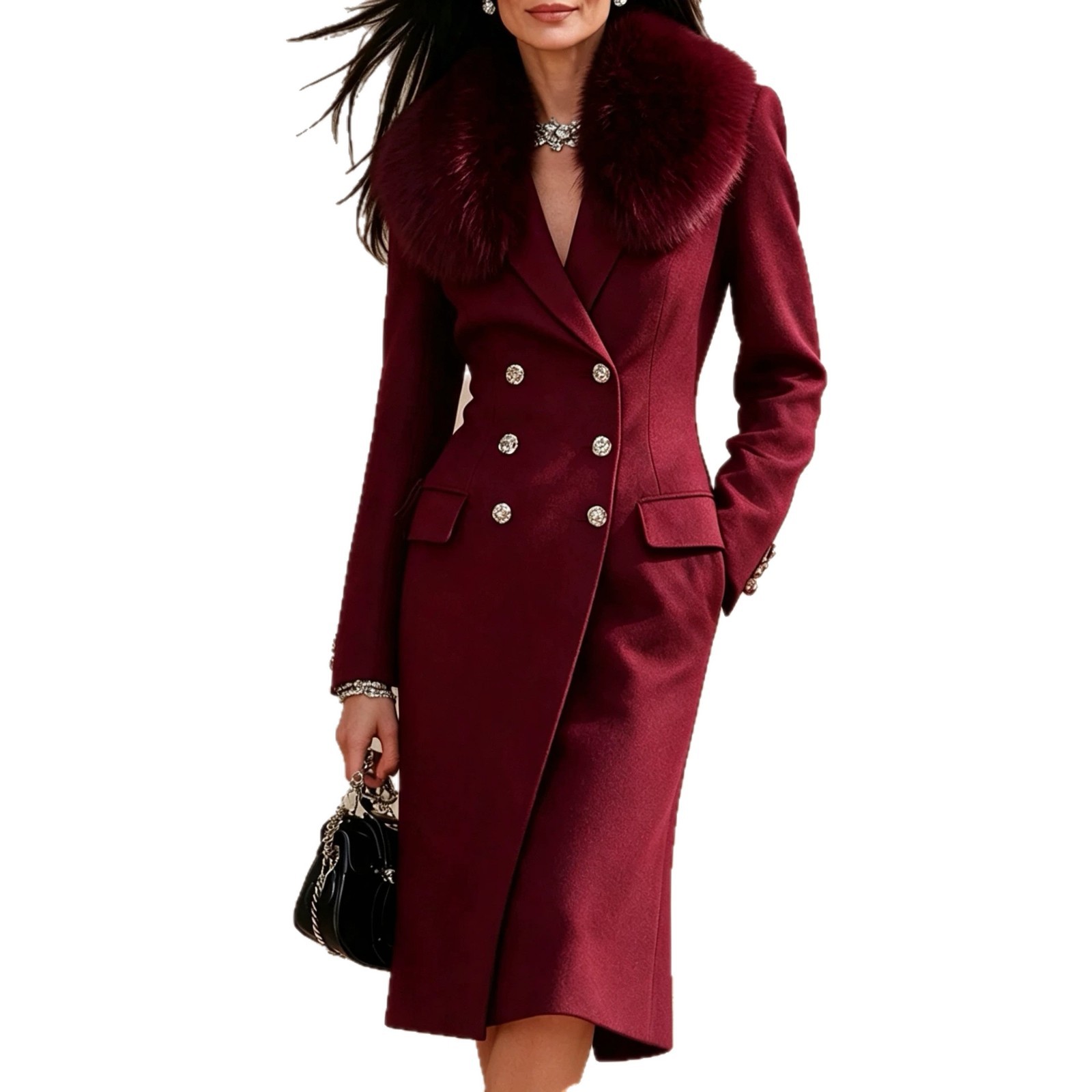 Women's Retro Fur-Trimmed Suit Coat Dress