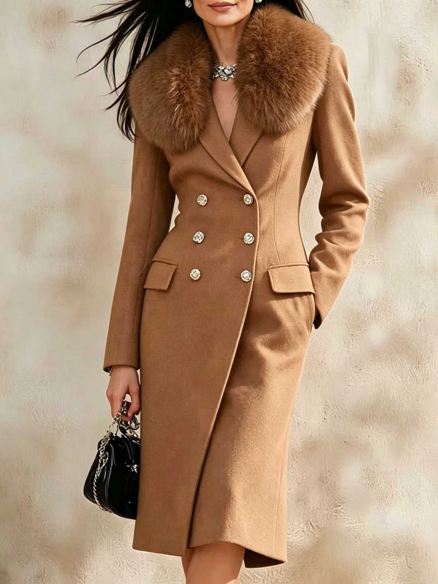 Women's Retro Fur-Trimmed Suit Coat Dress