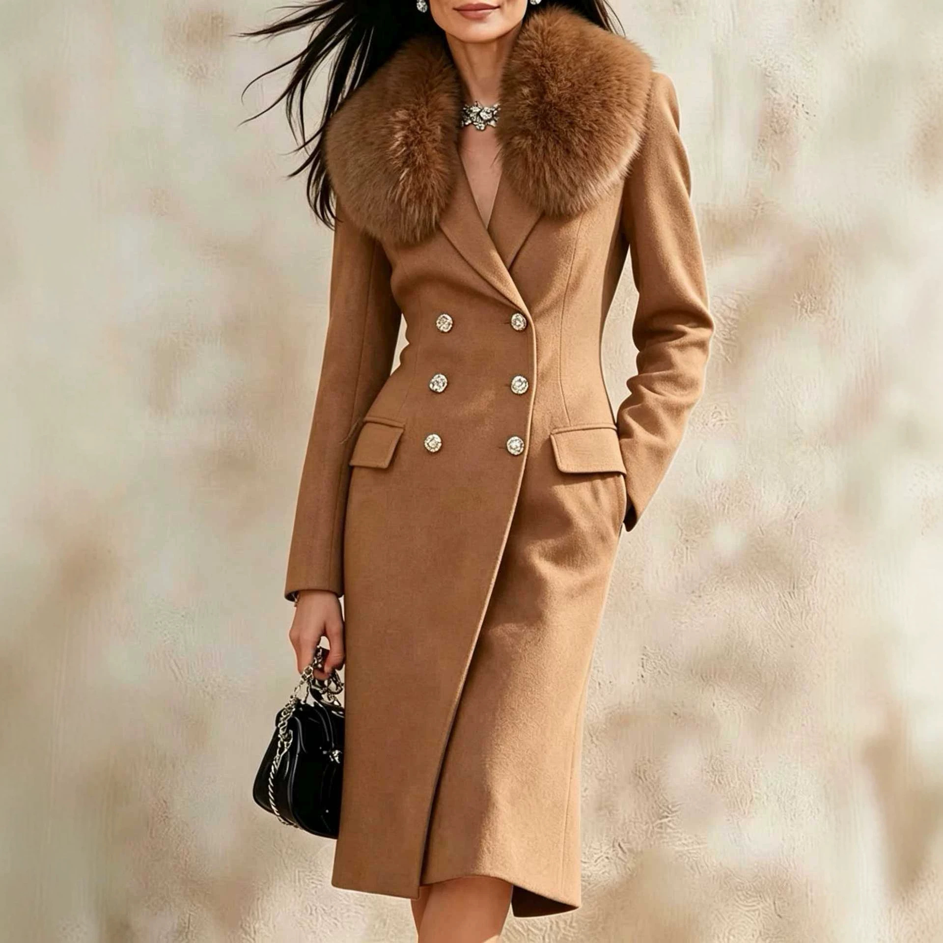 Women's Retro Fur-Trimmed Suit Coat Dress