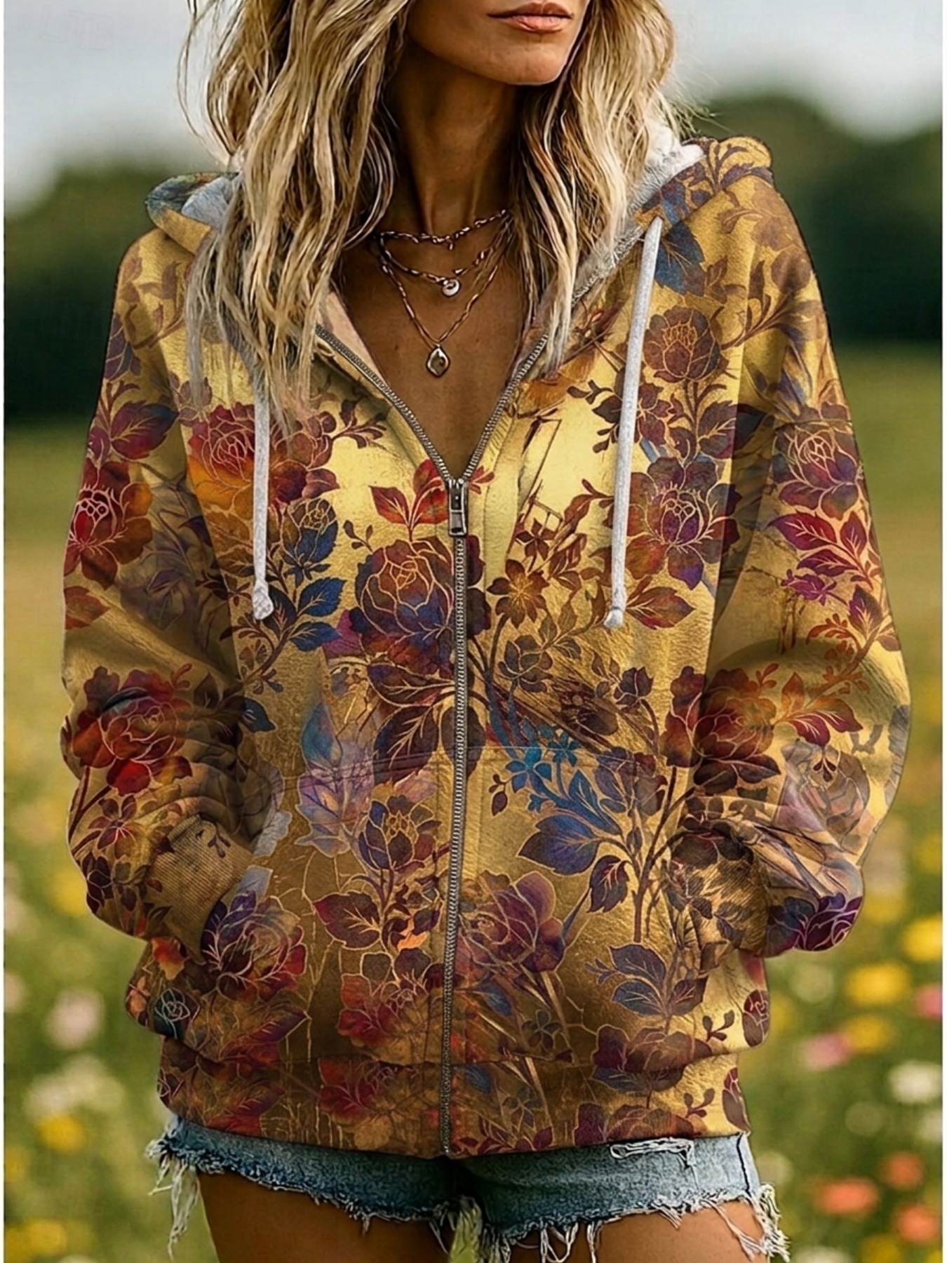 Women's Retro Loose-fit Casual Printed Jacket