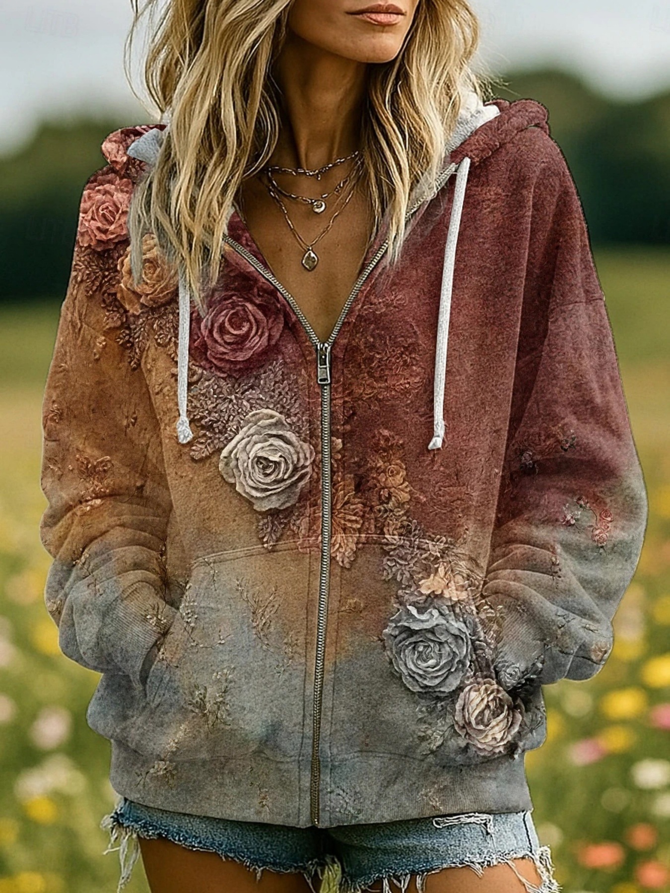 Women's Retro Loose-fit Casual Printed Jacket