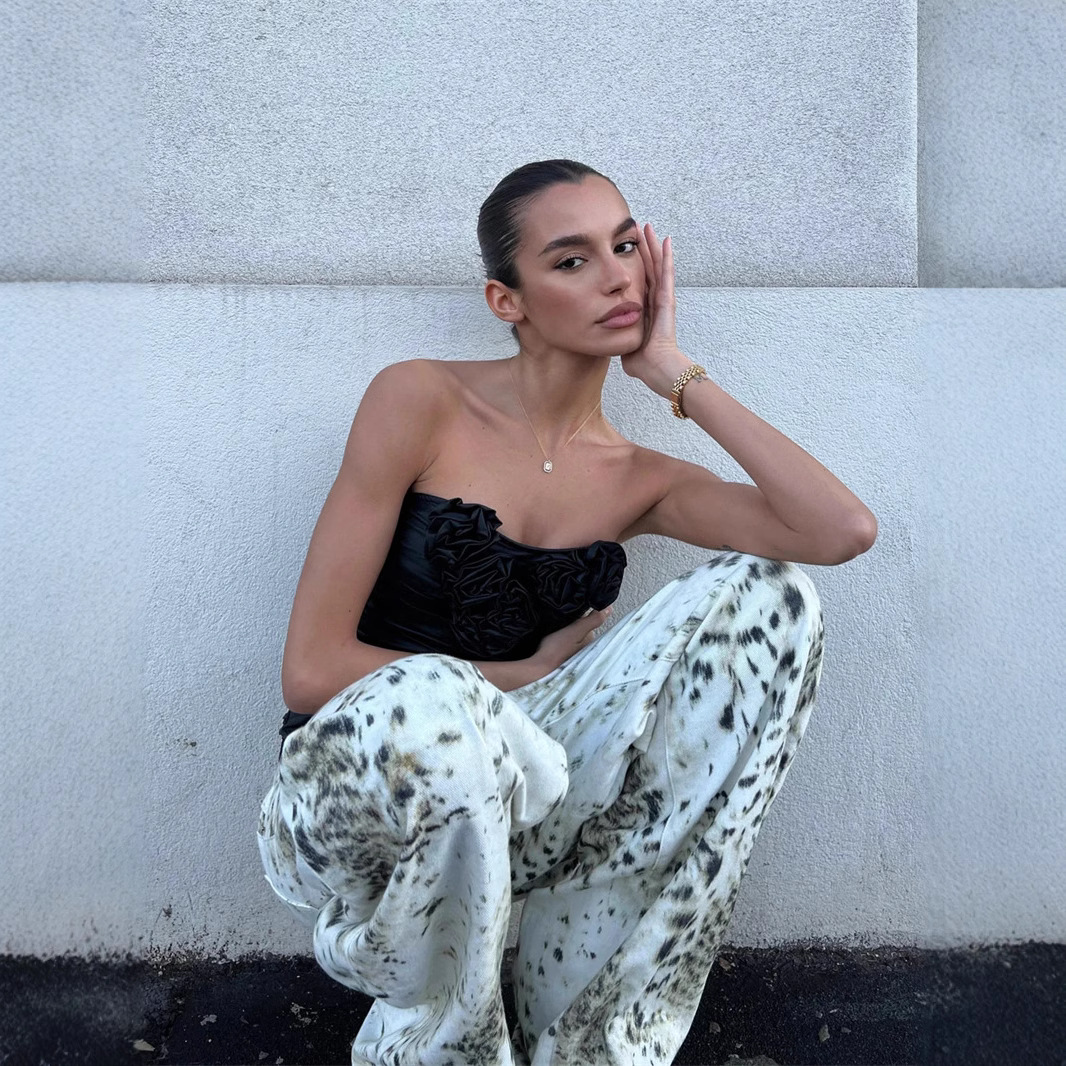 Women's Retro Washed Leopard-print Jeans