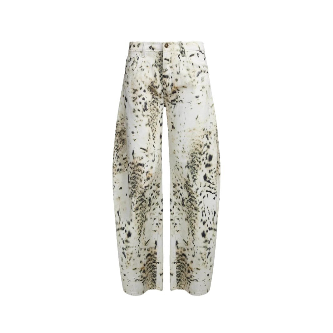Women's Retro Washed Leopard-print Jeans