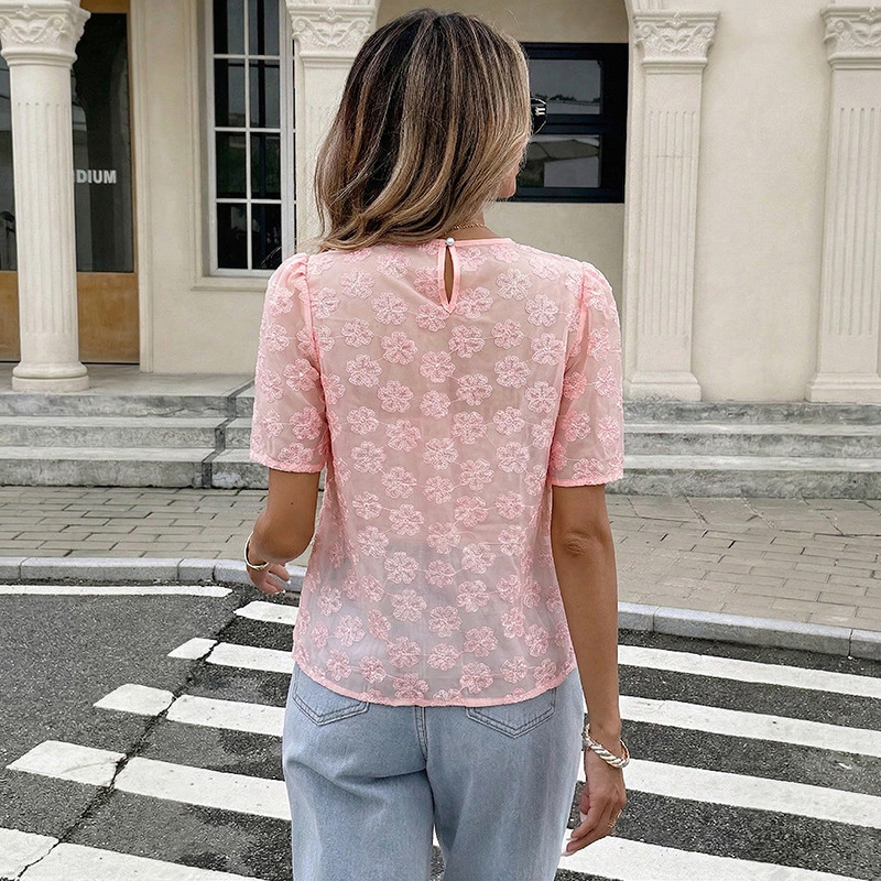Women's Round-neck Puffed-sleeve Shirt