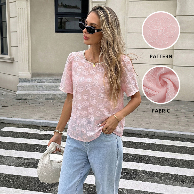 Women's Round-neck Puffed-sleeve Shirt