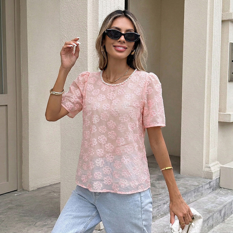 Women's Round-neck Puffed-sleeve Shirt