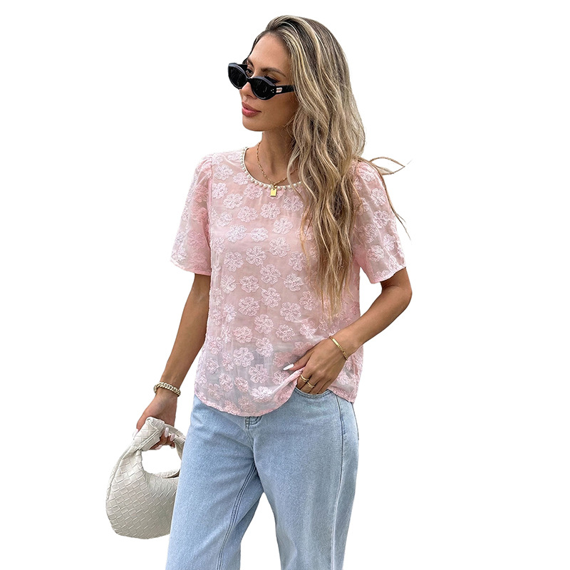 Women's Round-neck Puffed-sleeve Shirt