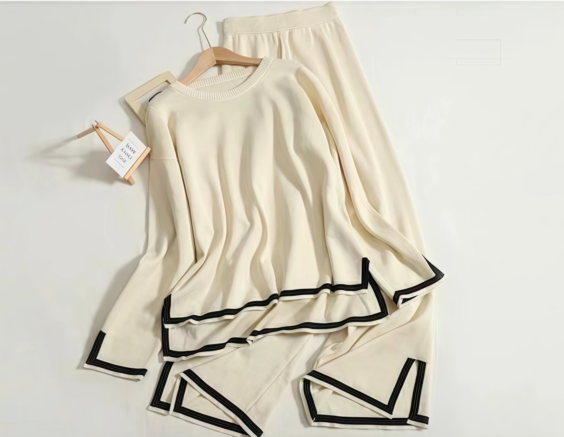 Women's Slit Long-sleeve Top And Wide-leg Pants