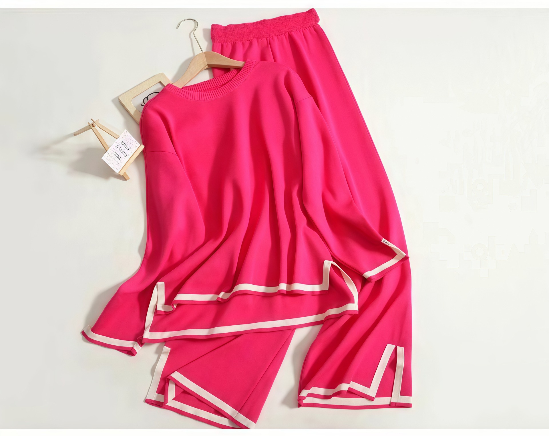 Women's Slit Long-sleeve Top And Wide-leg Pants