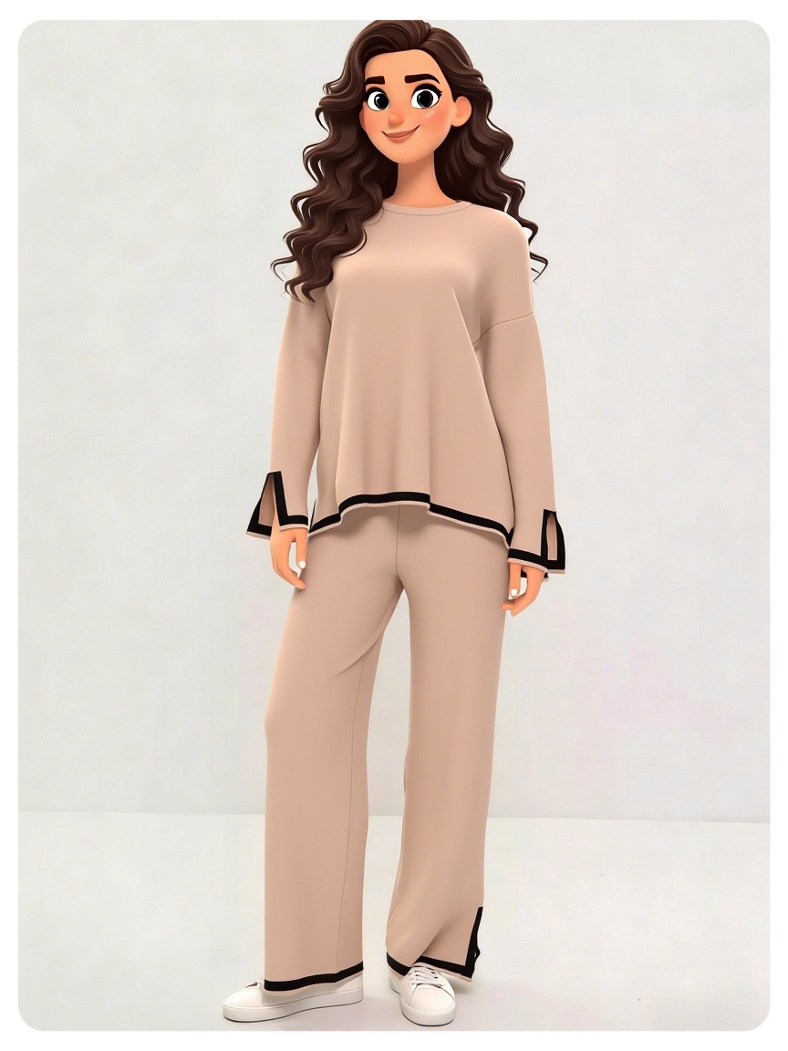 Women's Slit Long-sleeve Top And Wide-leg Pants