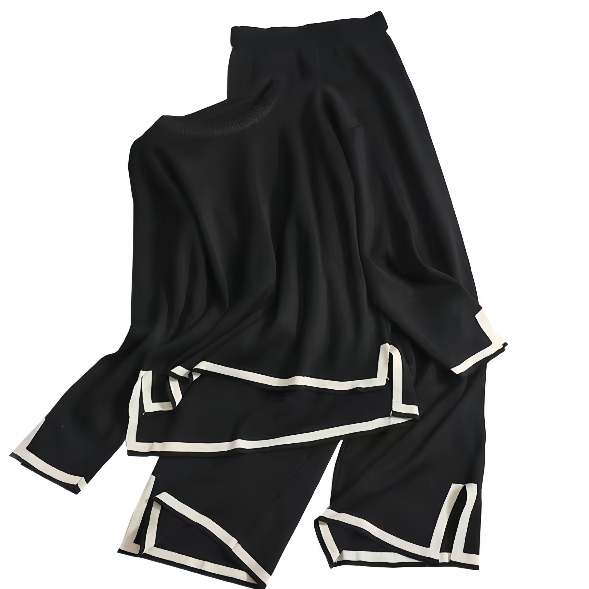 Women's Slit Long-sleeve Top And Wide-leg Pants