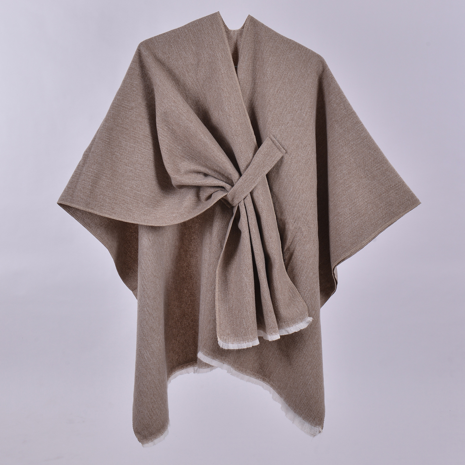 Women's Solid Color Autumn Winter Design Sense Trim Split Faux Cashmere Shawl, Single