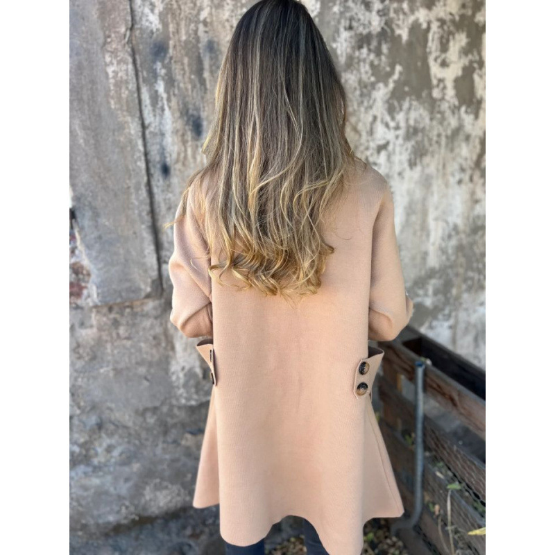 Women's Solid-color Lapel-collar Single-breasted Mid-length Coat