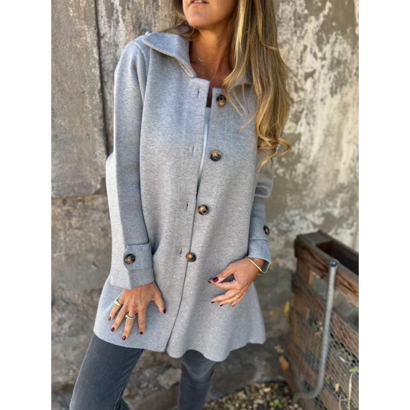 Women's Solid-color Lapel-collar Single-breasted Mid-length Coat