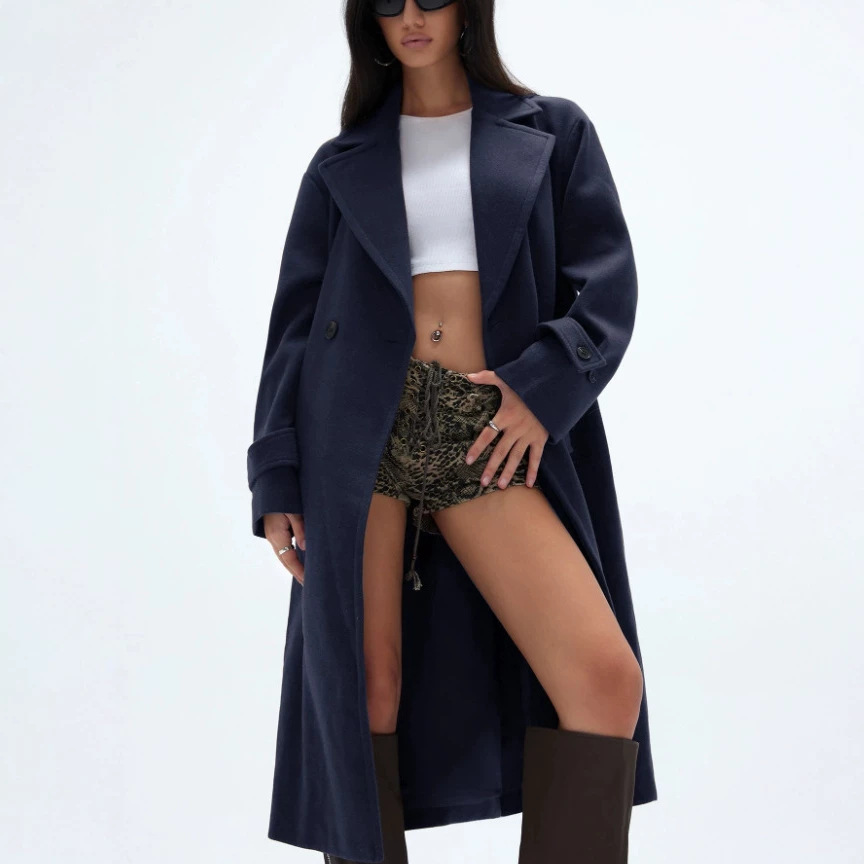 Women's Solid-color Lapel Wool Coat