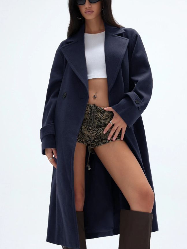 Women's Solid-color Lapel Wool Coat