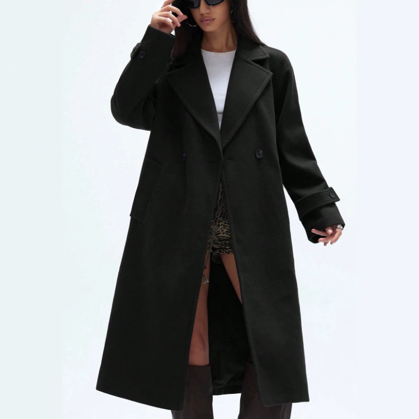 Women's Solid-color Lapel Wool Coat