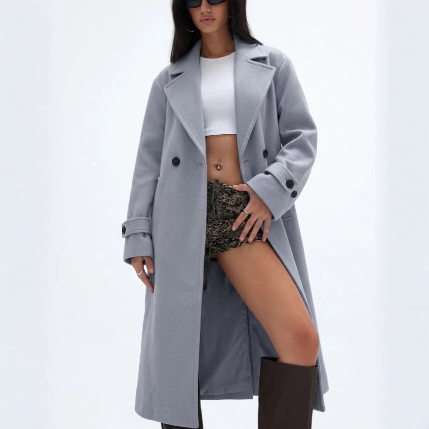 Women's Solid-color Lapel Wool Coat