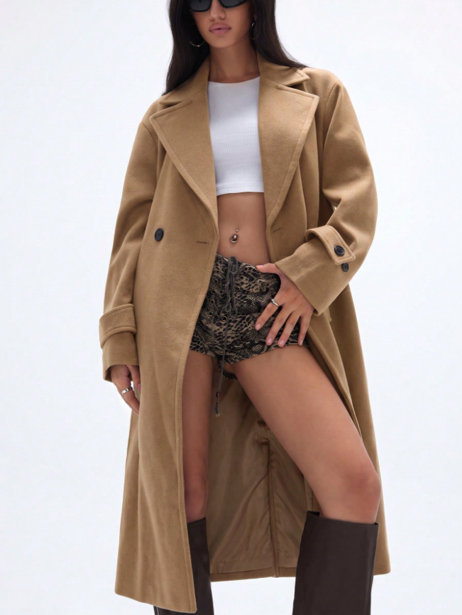 Women's Solid-color Lapel Wool Coat