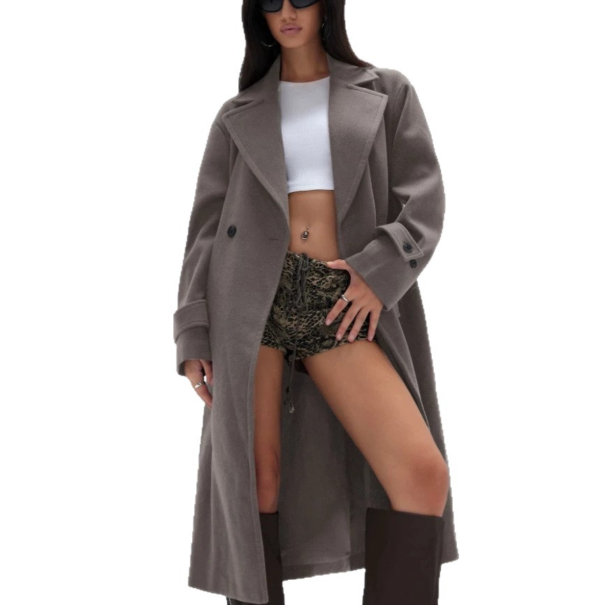 Women's Solid-color Lapel Wool Coat