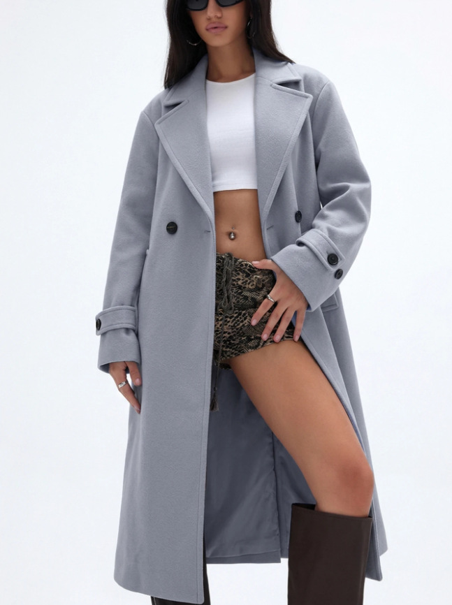Women's Solid-color Lapel Wool Coat