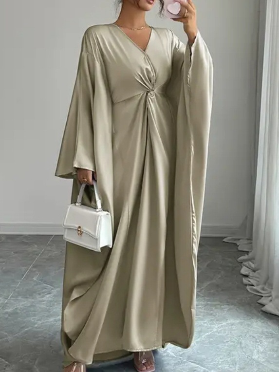 Women's Solid-color Loose-fitting French-style V-neck Satin Dress