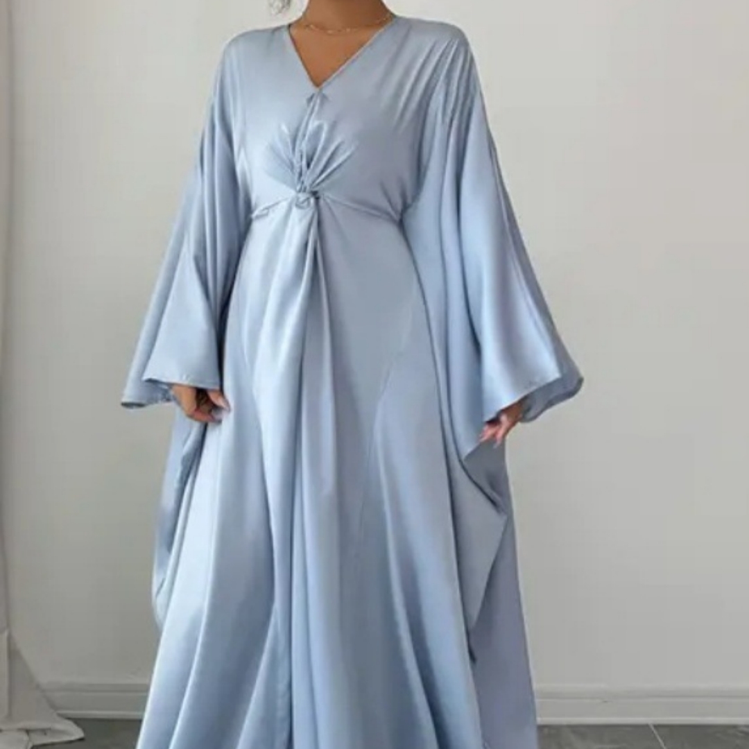 Women's Solid-color Loose-fitting French-style V-neck Satin Dress