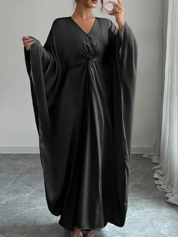 Women's Solid-color Loose-fitting French-style V-neck Satin Dress