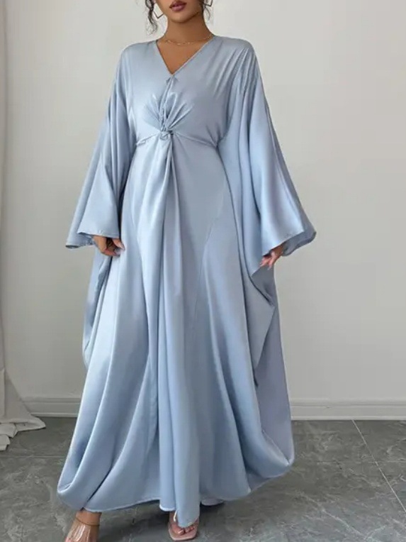 Women's Solid-color Loose-fitting French-style V-neck Satin Dress