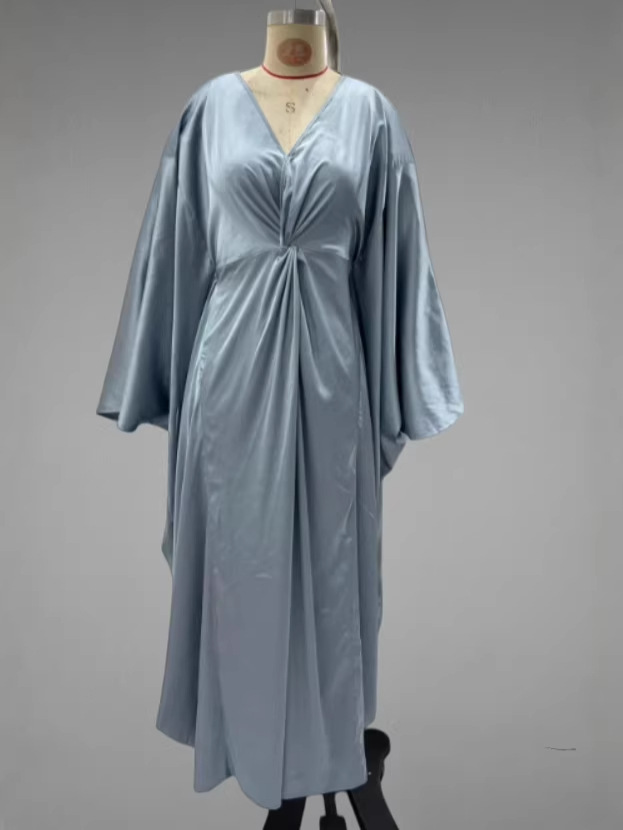 Women's Solid-color Loose-fitting French-style V-neck Satin Dress